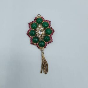 Vintage Juliana D&E Gold-tone Tassel Brooch Pink Green OS